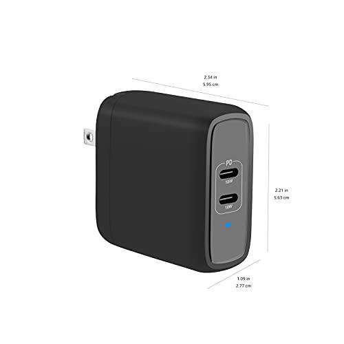 Amazon Basics 36W Two-Port USB-C Wall Charger (18W per Port) with Power Delivery PD for Tablets & Phones (iPhone 15/14/13/12/11/X, iPad, Samsung, and More), Non-PPS, 2.34 x 2.21 x 