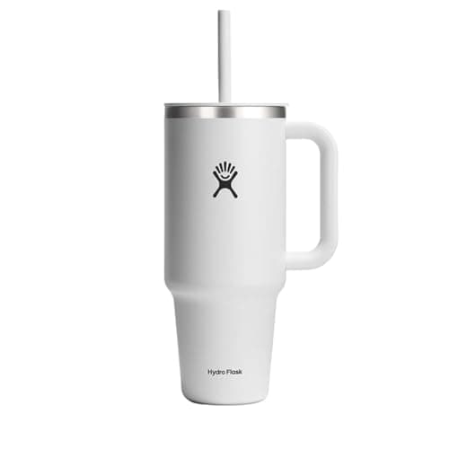 Hydro Flask Travel Tumbler with Handle, Lid and Straw - Insulated Stainless Steel in 40 Oz White