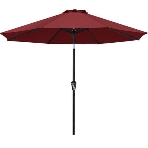 ABCCANOPY 9FT Outdoor Patio Umbrella, 8 Ribs Table Umbrella w/Crank for Easy Set Up, Suitable for Garden, Lawn, Deck & Backyard (Burgundy)
