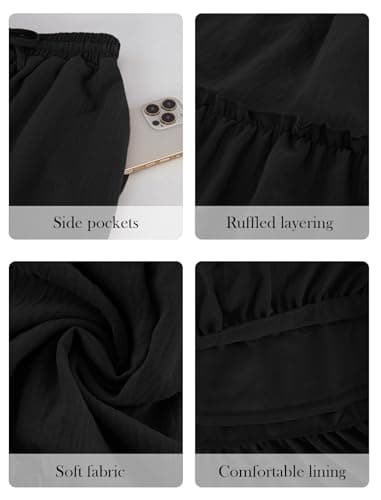 Arolina Women's Black Skirts with Pockets 2025 Casual Flowy A Line Maxi Skirts High Waisted Pleated Tiered Long Skirts M