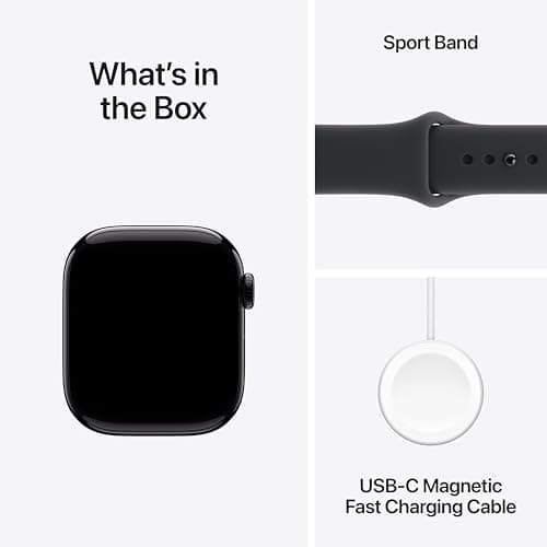 Apple Watch Series 11 [GPS 42mm] Smartwatch with Jet Black Aluminum Case with Black Sport Band - S/M. Sleep Score, Fitness Tracker, Health Monitoring, Always-On Display, Water Resi