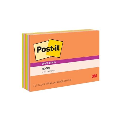 Post-it Súper Adheribles 6x4", Neon Fizz, 8 Blocs