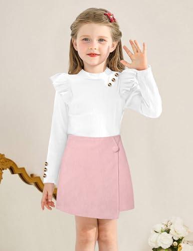 Miniatura de MIGU Girls Clothes Size 10-12 Years old Teen Girl Clothes Ruffle White Long Sleeve Round Neck Button Top Pink Skirt Short Beret Fall Winter Outfit 3 Piece Skirt Set 3