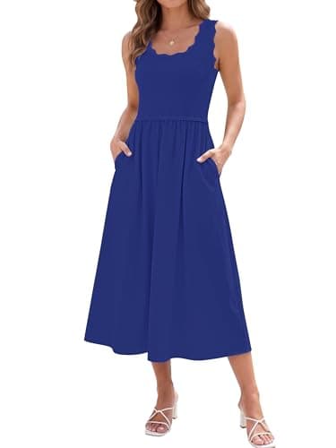 AUMORA Womens Summer Casual Flowy Maxi Dress Royal Blue