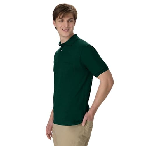Hanes Men's Short-Sleeve Jersey Pocket Polo (Pack of 2), Deep Forest, Medium thumbnail 4