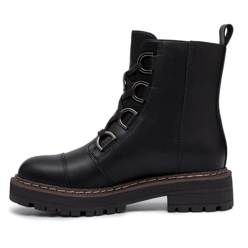 Women's Low Chunky Heel Lace-Up Platform Ankle Combat Boots Black Size 7 thumbnail 2