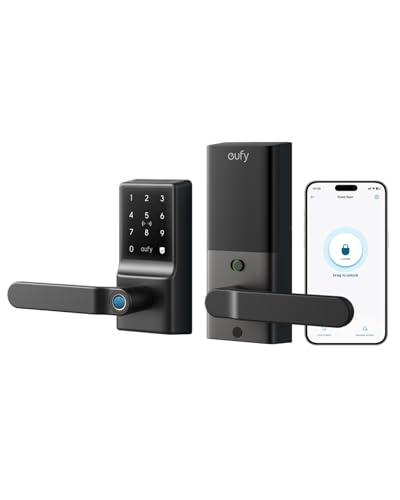 eufy Security Smart Lock C33, Keypad Door Lock with Handle, Fingerprint Door Knob, Keyless Entry Door Lock for Front Door and Bedrooms, Electronic Deadbolt, Wi-Fi, App Control, IP5