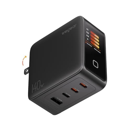 wegear 140W GaN USB C Charger Block, 4-Port PD3.1 Fast Wall Charger with Smart Display & Touch Control, Foldable Power Adapter with 240W USB-C Cable for MacBook Pro, iPhone 18/17, iPad, Galaxy S25/S24