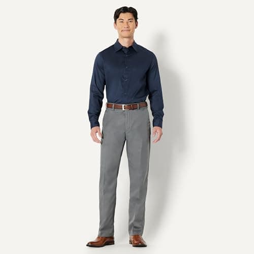 Miniatura de Amazon Essentials Men's Regular Fit Long Sleeve Wrinkle Resistant Stretch Dress Shirt, Navy, Large 6