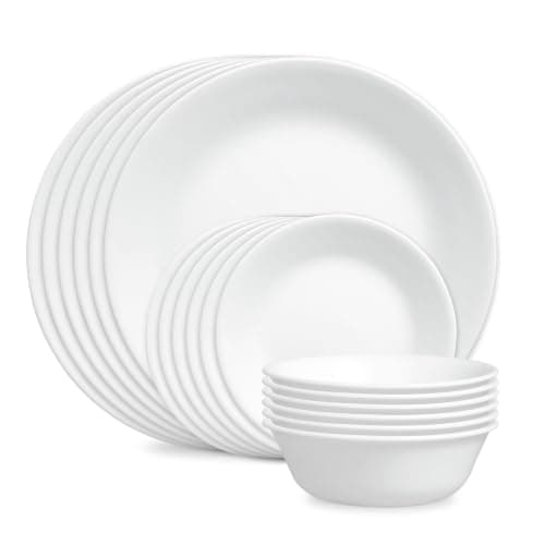 Vajilla Corelle Vitrelle 18 Piezas para 6 Personas - Vidrio de Triple Capa Resistente y Ligero, Blanco Invernal