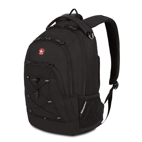 SwissGear Bungee Core Laptop Backpack, Fits Most 13-Inch Laptops, Airflow Back Panel, Reflective Accents, and Bungee Cord System, Black, 26L, 17.25-Inch