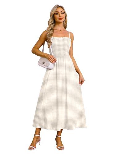 OFEEFAN Maxi Dress Spaghetti Strap Dresses Business Casual Spring Swing Sundresses for Women 2026 Summer Beach Vacation Cruise Outfits Khaki Gingham M thumbnail 3