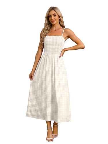 OFEEFAN Maxi Dress Spaghetti Strap Dresses Business Casual Spring Swing Sundresses for Women 2026 Summer Beach Vacation Cruise Outfits Khaki Gingham M thumbnail 4