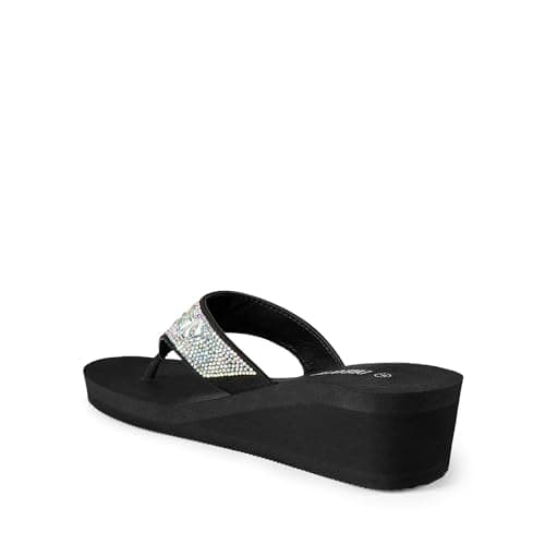 DREAM PAIRS Women's Rhinestone Platform Wedge Flip Flops Summer Beach Comfortable Thong Sandals,Size 10,Multi Flower,SDFF2401W