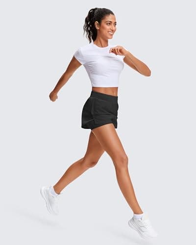 Stelle Women's 2 in 1 Running Shorts Athletic Workout Gym Shorts High Waisted Shorts with Liner Zipper Pockets (Black, Large) thumbnail 7