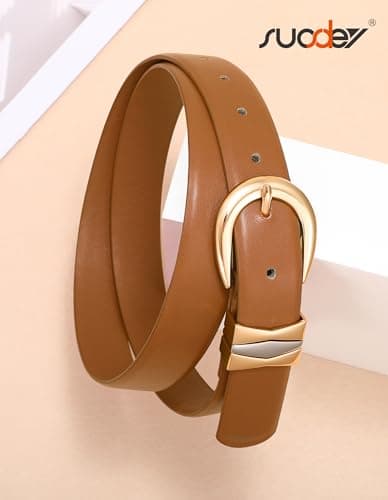 SUOSDEY Women Leather Belts for Jeans Pants Dresses Ladies Leather Belts with Gold Buckle