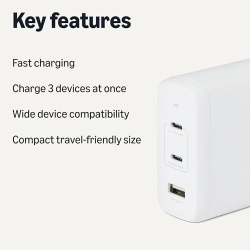 Miniatura de Cargador de Pared Amazon Basics USB-C GaN 120W 3 Puertos Blanco 2