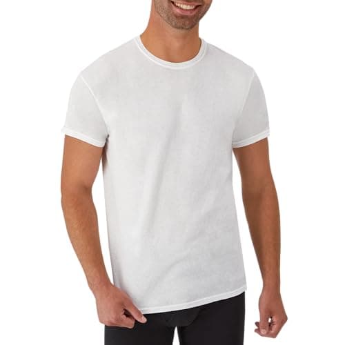 Hanes Mens Cotton, Moisture-wicking Crew Tee Undershirts, Multi-packs, White - 6 Pack, Medium US thumbnail 2