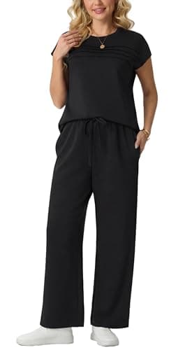 GRECERELLE Matching Sets for Women 2 Piece Summer Travel Outfit Cap Sleeve Top and Wide Leg Pants Set with Pockets Casual Lounge Vacation Airport Outfit thumbnail 5