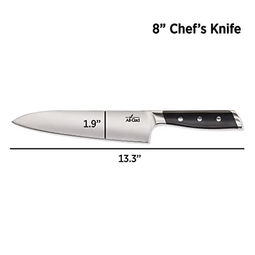 All-Clad Forged German Stainless Steel Chef's Knife, 8 inch | Fully Forged, Sharp and Cryo-hardened blades, Expert Precision with 26-degree cutting edge, Triple-riveted handle