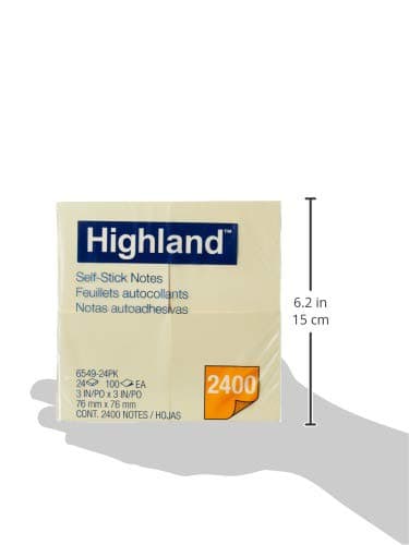 Highland Sticky Notes, 3 x 3 Inches, Yellow, 24 Pack (6549-24) thumbnail 2
