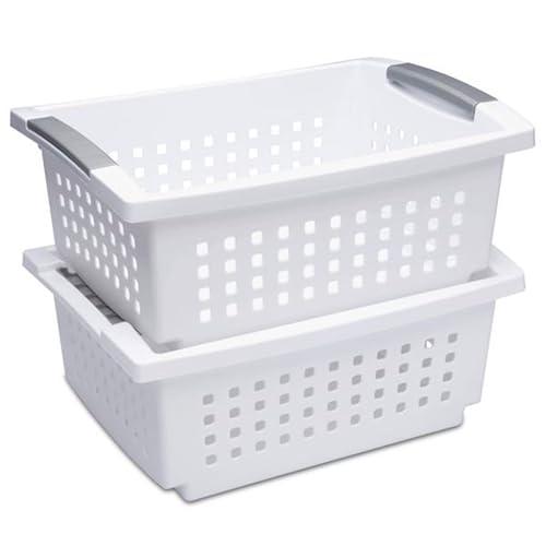 Sterilite: 10 Canastas Organizadoras Apilables Blancas para Cocina, Baño y Hogar