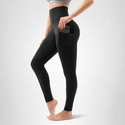 SINOPHANT High Waisted Leggings with Pockets Women, Full Length Capri Buttery Soft Stretchy Yoga Pants(Full Black,S-M) thumbnail 7
