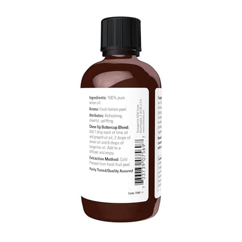 NOW Essential Oils, Lemon Oil, Cheerful Aromatherapy Scent, Cold Pressed, 100% Pure, Vegan, Child Resistant Cap, 4-Ounce thumbnail 2