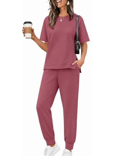 Ekouaer Womens 2 Piece Lounge Sets Short Sleeve Top and Pants Outfit