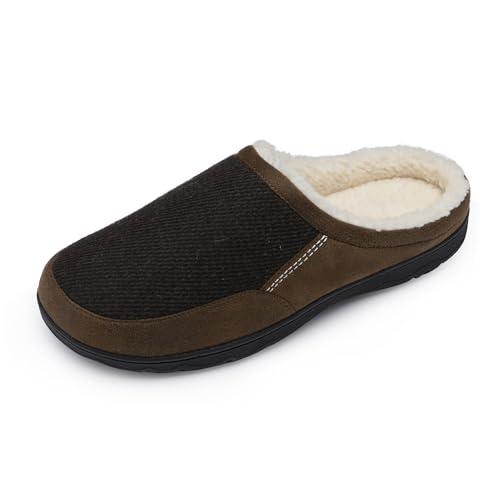 DREAM PAIRS Men's Cozy Memory Foam Slippers with Fuzzy Wool-like Lining, Slip-on Washable Indoor Outdoor House Shoes,Size 7-8,Brown,DSL215M