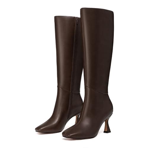 Miniatura de Botas Altas Athlefit con Tacón Gatito y Punta Cuadrada para Mujer, Café 5