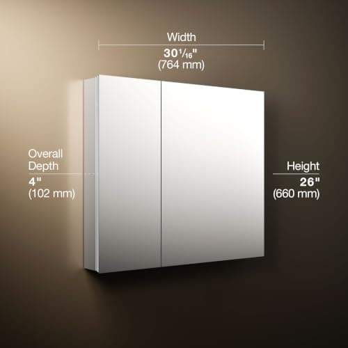 Kohler 55064-NA Embark Slim Medicine Cabinet Mirror, Adjustable Shelves with Mirrored Doors, 30 in. W x 26 in. H thumbnail 3
