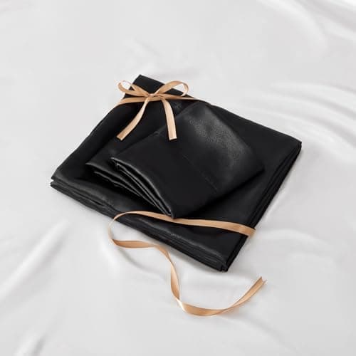 BEDELITE Satin Sheets Queen Size Bed Set, Luxury Soft Black Silky Sheets for Hair and Skin, Similar to Silk Bed Sheets Set 4 Pieces with 1 Deep Pocket Fitted Sheet, 1 Flat Sheet, a thumbnail 7