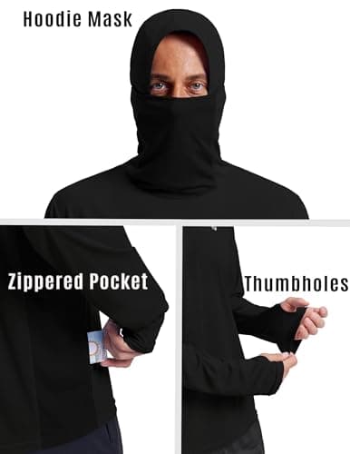 PINSPARK Men Sun Protection Hoodie UPF 50+ with Mask Long Sleeve Fishing UV Shirt Rash Guard Outdoor Sports Quick Dry Black thumbnail 5