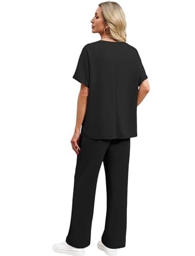 Sampeel Lounge Sets for Women Two Piece Sets Summer Resort Wear Capsule Wardrobe 2026 Cruise Travel Airport Vacation Teacher Date Outfits Oversized V Neck Short Sleeve Tops Fashion thumbnail 5