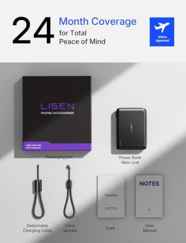 LISEN Small Portable Charger, 45W 10,000mAh Mini Power Bank Fast Charging | Detachable USB‑C Cable for iPhone 18 Pro Max Duo, Travel Essential, Flight‑Safe, EDC for Samsung S26/25 Ultra, iPad, Black thumbnail 10