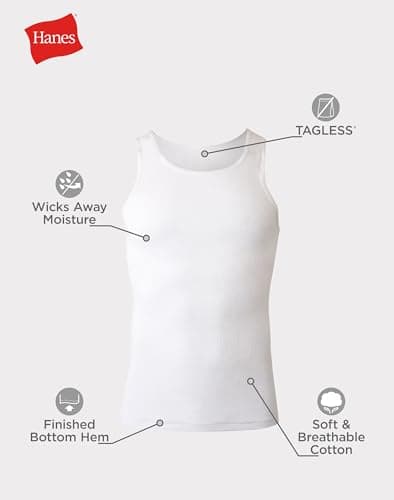 Miniatura de Playeras Sin Manga Hanes de Algodón para Hombre - Paquete de 6 Anti-humedad 7