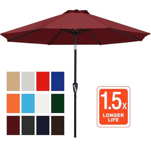 ABCCANOPY 9FT Outdoor Patio Umbrella, 8 Ribs Table Umbrella w/Crank for Easy Set Up, Suitable for Garden, Lawn, Deck & Backyard (Burgundy) thumbnail 2