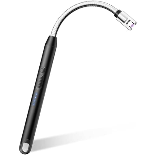 VEHHE Electric Lighter with 360° Flexible Neck, Flameless Windproof Long Candle Lighter with Led Battery Display, USB C Rechargeable with Hanging Hook for Gifts BBQ Fireworks (Blac