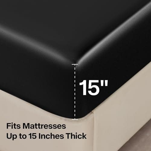 BEDELITE Satin Sheets Queen Size Bed Set, Luxury Soft Black Silky Sheets for Hair and Skin, Similar to Silk Bed Sheets Set 4 Pieces with 1 Deep Pocket Fitted Sheet, 1 Flat Sheet, a thumbnail 6