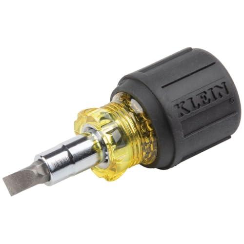 Klein Tools 32561 Multi-Bit Screwdriver/Nut Driver, 6-in-1 Stubby Screwdriver with 2 Phillips, 2 Slotted, 2 Nut Drivers