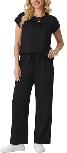 GRECERELLE Matching Sets for Women 2 Piece Summer Travel Outfit Cap Sleeve Top and Wide Leg Pants Set with Pockets Casual Lounge Vacation Airport Outfit thumbnail 4