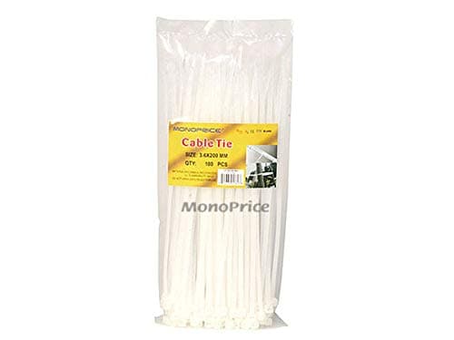 Miniatura de Monoprice Cable Tie 8 inch 40LBS, 100pcs/Pack - White 3
