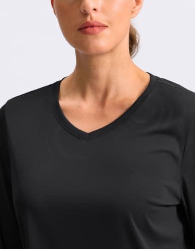 Long Sleeve Workout Tops for Women V Neck Dry Fit Shirts, Black, M thumbnail 4