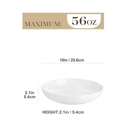 MALACASA 10" Large Pasta Bowls, 56 OZ White Salad Bowls Soup Bowls, Porcelain Serving Bowls Set of 4, Large Kitchen Bowl Plates Pasta Plates, Microwave & Dishwasher Safe, Series RE thumbnail 2