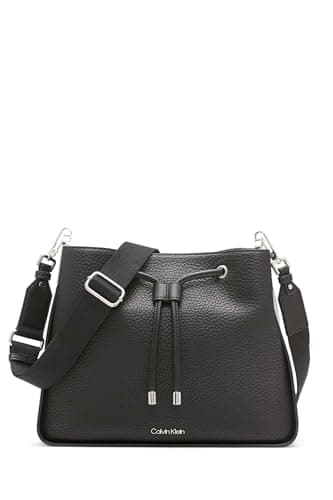 Calvin Klein Women's Fay Drawstring Hobo Handbag, Black, OS