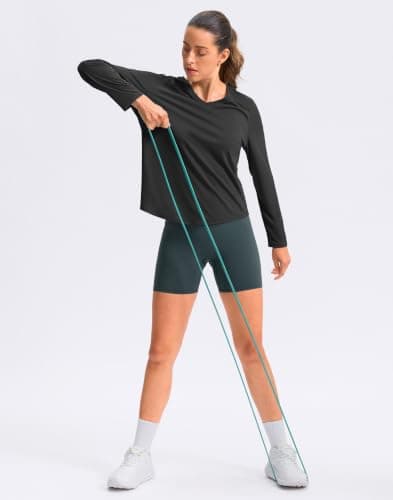 Long Sleeve Workout Tops for Women V Neck Dry Fit Shirts, Black, M thumbnail 6