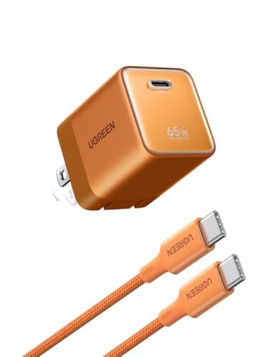 UGREEN Nexode Air 65W USB C Charger, Foldable Mini Charger Block Fast Charging with USB C Cable, GaN Charger for MacBook Air/Neo/Pro, iPhone 17 16, Galaxy S26/S25, iPad, Orange