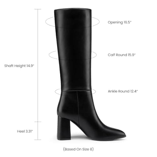 Athlefit Knee High Boots Women Chunky Tall Fall Boots Black 8 | 3.31-inch Block High Heel, PU Leather, Pointed Toe, Easy Slip On, Comfy, Daily Work, Commuting, Office, Ladies Fall Winter