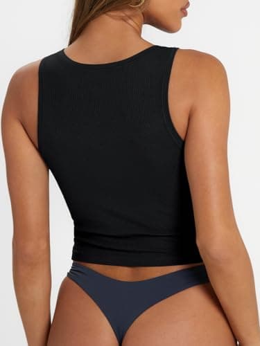 Trendy Queen Women's Summer Square Neck Tank Tops Workout Cropped Ribbed Camisole Sleeveless Clothes 2026 Black L thumbnail 5